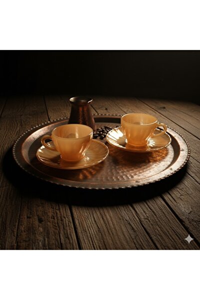 ESKİ YENİ ANTİK Termocrise Amber Opalin Glass Turkish Coffee Cup & Saucer Set...
