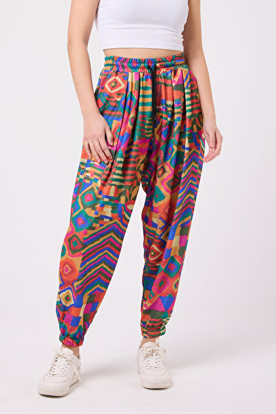 Superbluemexico Women's Street Style Printed Wrinkled Sports Baggy Trousers