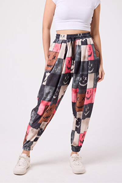 Superbluemexico Women's Street Style Printed Wrinkled Sports Baggy Trousers