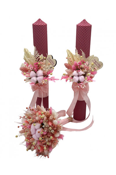 Eventissimi Lumânare cununie/botez – 17 cm, ceară naturală, decor: plante usc...