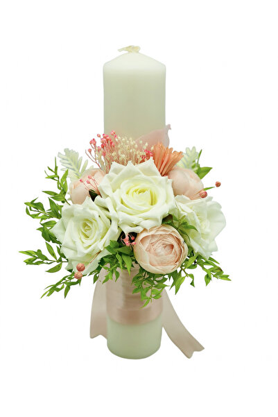 Eventissimi Λαμπάδα γάμου/βάπτισης – 40 cm, φυσικό κερί, διακόσμηση: διακοσμη...