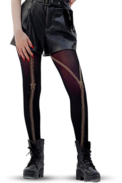 Pinky Black Tights for Women with Zipper Design, Ultra Soft & Durable Black S...
