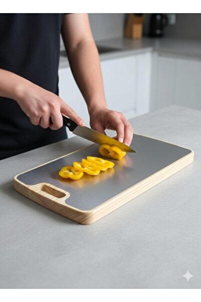Ahlat Store Stainless Steel Double Sided Cutting Board Wood