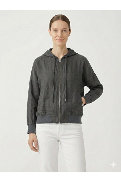 della moor Women's Italian Zippered Hooded Low Sleeve Oversize Linen Blouse