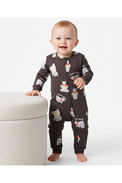 Bonfino 100% Cotton All Over Printed Full Sleeve Romper With Side Zipper - Na...