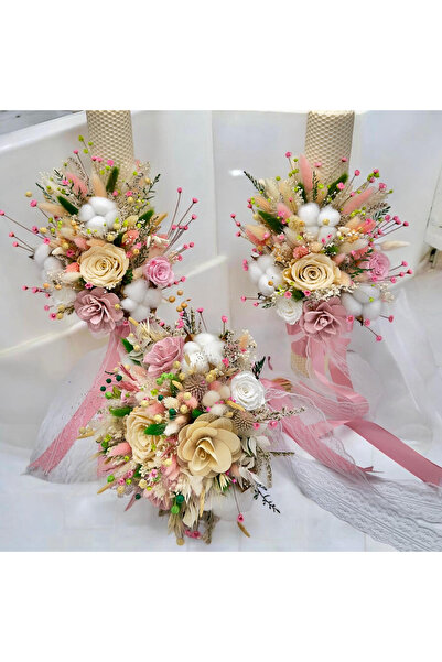 Eventissimi Λαμπάδα γάμου/βάπτισης – 40 cm, φυσικό κερί, διακόσμηση: αποξηραμ...