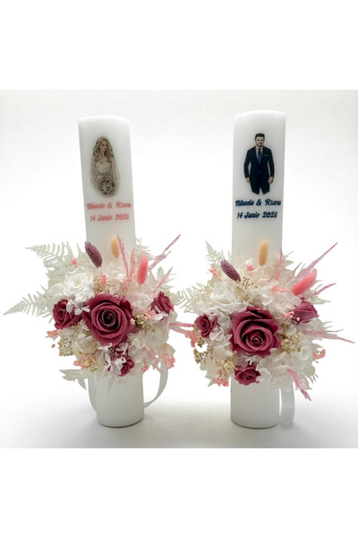 Eventissimi Λαμπάδα γάμου/βάπτισης – 40 cm, φυσικό κερί, διακόσμηση: αποξηραμ...