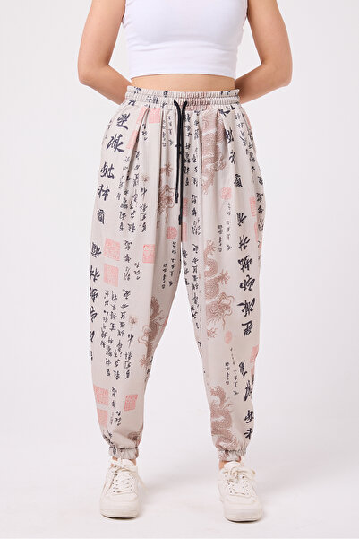 Superbluemexico Women's Street Style Printed Wrinkled Sports Baggy Trousers