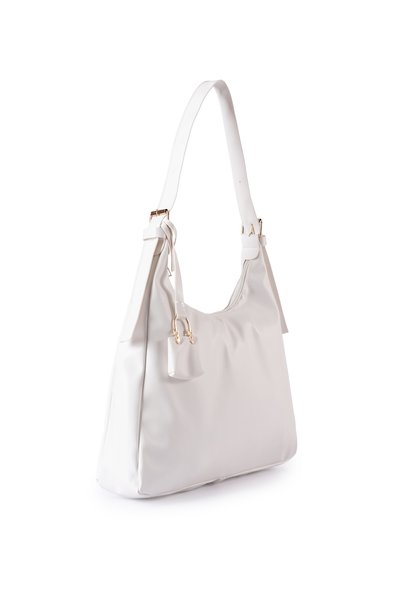 GLONDY Stella Faux Leather Women's Shoulder Bag with Charms and Adjustable Strap Detail, White