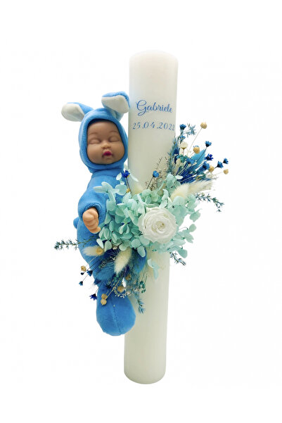 Eventissimi Wedding/christening candle – 40 cm, natural wax, decoration: drie...