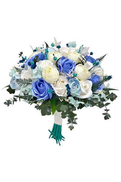 Eventissimi Buchet trandafiri sapun si bujori matase alb albastru 37 flori