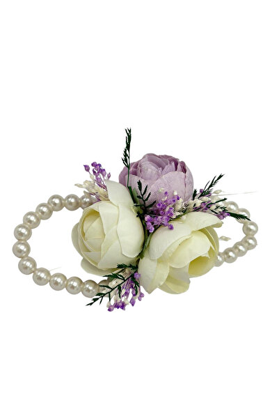 Eventissimi Βραχιόλι κορσάζ με μίνι ροζ μαργαριτάρι σε Μετάξι /μωβ χρώμα