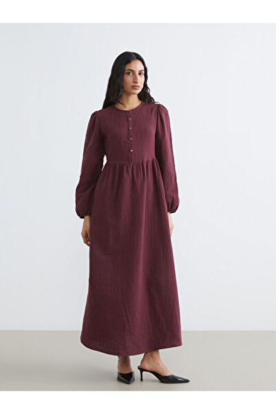 LC Waikiki Rmz Gi̇yi̇m Farkiyla Zero Roba Collar Balloon Sleeve Muslin Dress