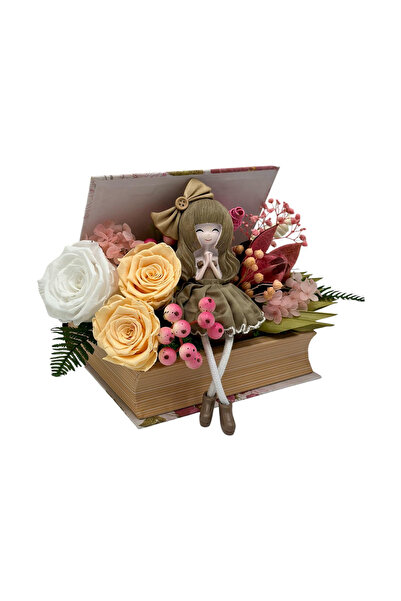 Eventissimi Aranjament floral in cutie cadou carte balerina cu trandafiri cri...