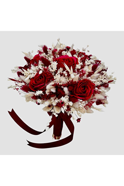 Eventissimi Bouquet with roses and mixed dried white-brown flowers