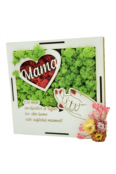 Eventissimi Decoratiune cu licheni pentru mama verde rosu 20x20 cm