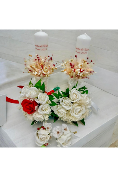 Eventissimi Λαμπάδα γάμου/βάπτισης – 25 cm, φυσικό κερί, διακόσμηση: αποξηραμ...