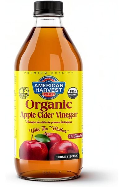 American Harvest خل التفاح مع "المدرّمة" (البكتيريا الطبيعية)، 5% حموضة، 473 ...