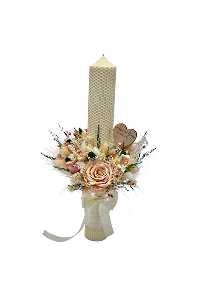 Eventissimi Wedding and baptism candle 40 cm with cryogenic flowers and dried...