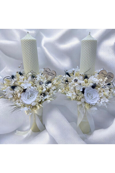 Eventissimi Set lumanari nunta cu aranjament circular trandafir criogenat si ...