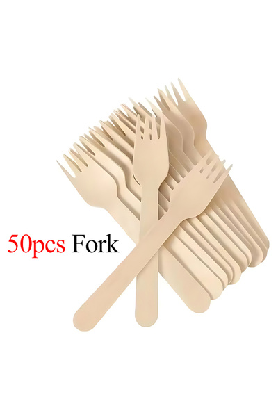 Choice 50pcs Fork Disposable Wooden Cutlery 50/100PCS Pack 14cm Fork Spoon Pa...