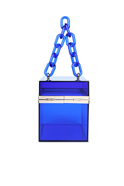 london Rag Women Blue Cuboid Clear Box Clutch Bag