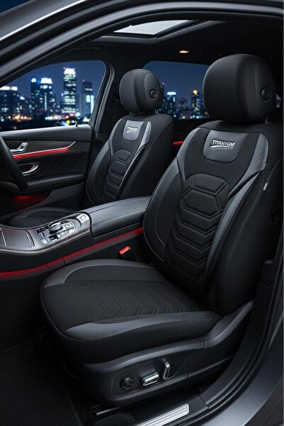 GM-DESIGN Titanium Series Luxury Linen Universal Car Seat Covers - Full Set f...