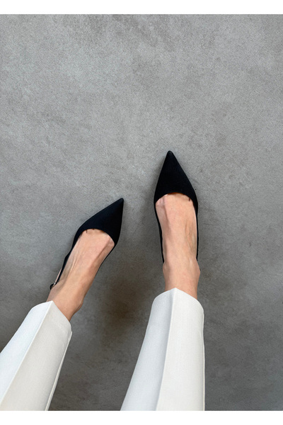 trendyhit Niki Siyah Kumaş 6cm Kadın Topuklu Ayakkabı