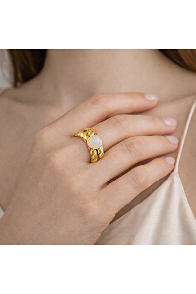 B Design jewelry خاتم زيمهيري كروفاسان من الفولاذ بحجر القمر