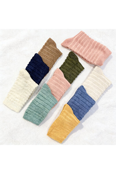 POKUT 10 Çift Yetişkin Kadın Ters Havlu Kışlık Çorap Seti - Yumuşak Dokulu Re...