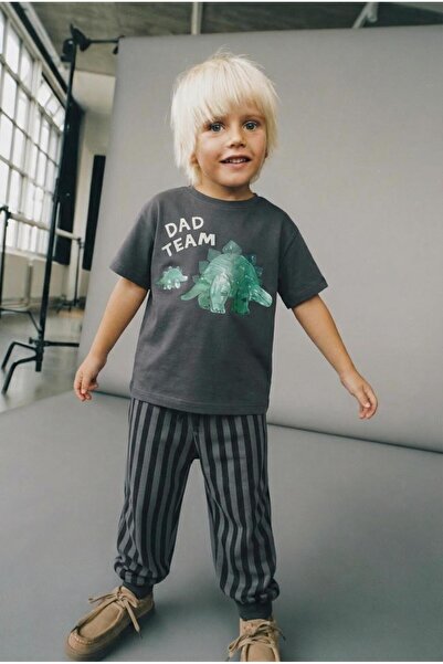 Magu Erkek Çocuk Pamuklu Antrasit Baskılı T-Shirt ve Eşofman 2'li Takım