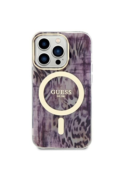 Guess Leopard MagSafe Case for iPhone 14 Pro, Pink