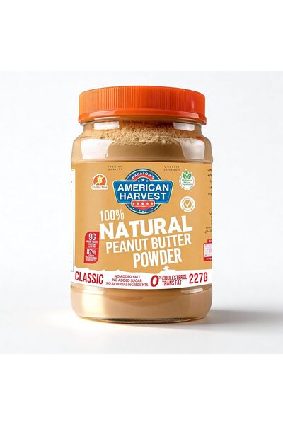 American Harvest مسحوق زبدة الفول السوداني الطبيعي بالكامل 227 غرام | 9 غراما...