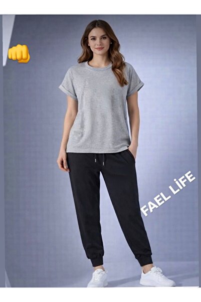 FAEL LİFE Girls'/Boys' Wide-Fitted Unprinted T-Shirt and Sweatpants Set