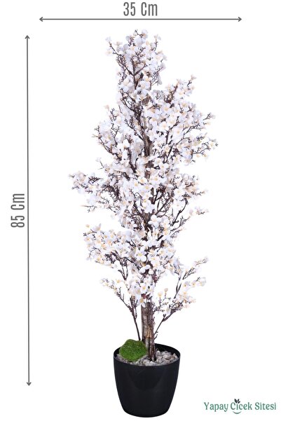 Yapay Çiçek Sitesi Yapay Mini Çiçekli Sakura Kayısı Ağacı 85 Cm Beyaz