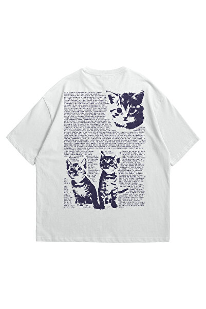 Scrovtie Unisex White Oversize T-Shirt - Too Much Cute Cat Meow Printed Combe...