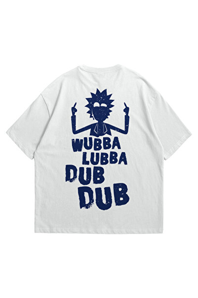 Stadium Unisex Beyaz Oversize T-Shirt - Rick and Morty Wubba Lubba Baskılı %1...