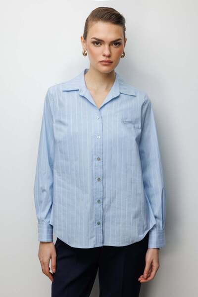 Ekol Çizgi Desenli Polo Yaka Pamuklu Gömlek