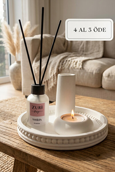 ZURİ DESİGN Bohem Beton Mumluk ve 50 ml Vanilya Oda Kokusu Seti - Dekoratif T...
