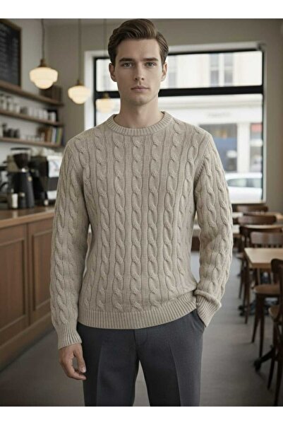 citystyle Men's Knitwear Sweater Mink Long Sleeve Hair Braided Round Neck Sof...