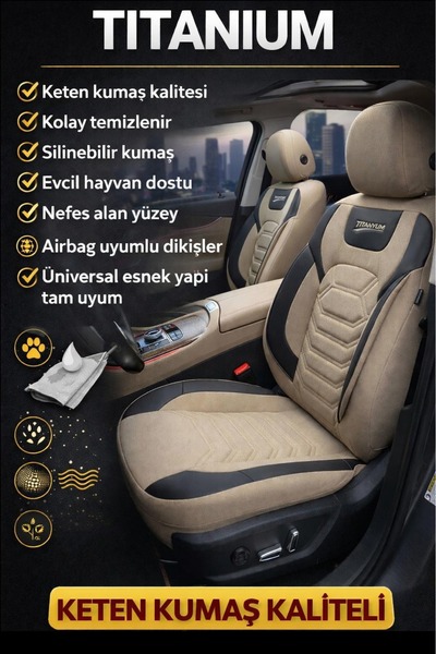 GM-DESIGN Titanyum Serisi Lüks Keten Üniversal Oto Koltuk Kılıfı - 5 Koltuk Tam Set