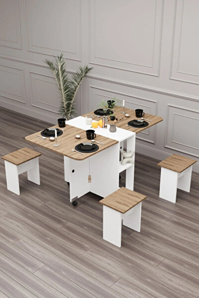moka park avm Bozova Beyaz Katlanır Mutfak Masası 4 Tabureli Kolay Kurulum Al...