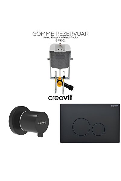 Creavit Terra Kömür Karası Gömme Rezervuar Seti 8 Cm GR5001-GP9002.10-MS.AC50...