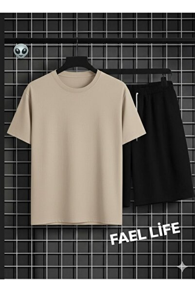 FAEL LİFE Girls'/Boys' Printless T-Shirt and Shorts Wide Cut Set