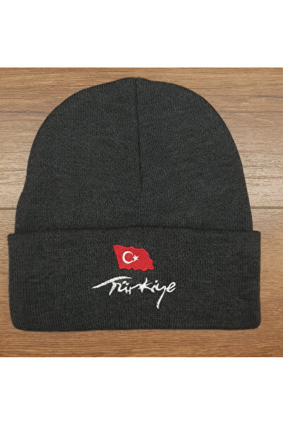 Zee Türkiye Yazılı Bayraklı Antrasit Renk Kışlık Akrilik Bere