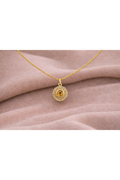 Ariş Altın Kaplama Gümüş Sitrin Taşlı Minimal Kolye