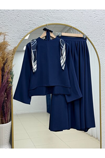 MİHRA STORE Candan Shoulder Scarf Set with Short Front and Long Back Skirt-Şa...