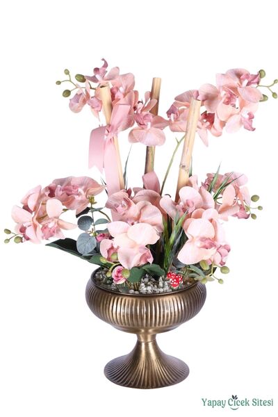 Yapay Çiçek Sitesi Metal Saksıda Premium Yapay Orkide Aranjmanı Model 6