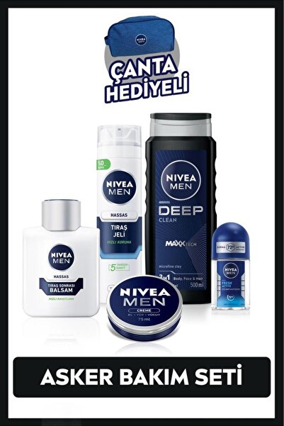 NIVEA MEN Erkek Asker Bakım Seti,Duş Jeli, Tıraş Jeli, Balsam, Deodorant 25ml...