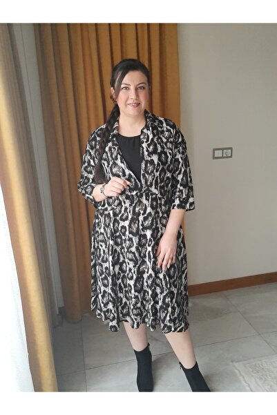 Leopar Gömlek Elbise